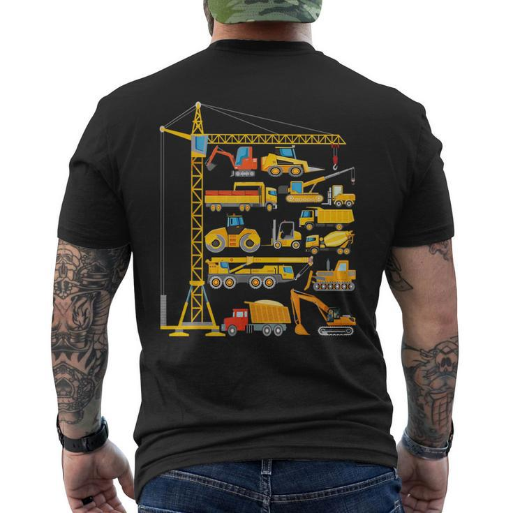 Types Of Construction Excavator Bulldozer Truck Crane  Mens Back Print T-shirt