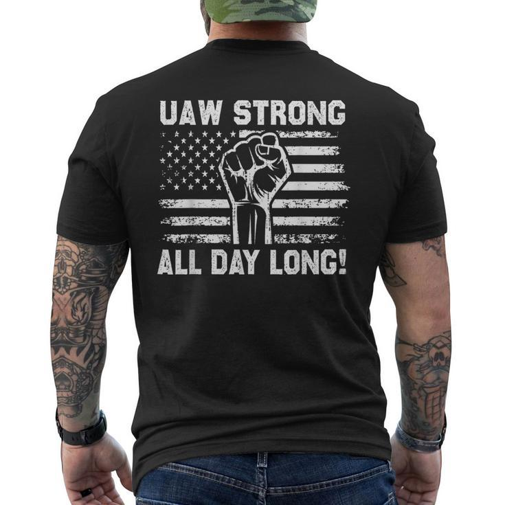 Uaw Strike Usa Flag Red United Auto Workers Picket Sign Men's T-shirt Back Print