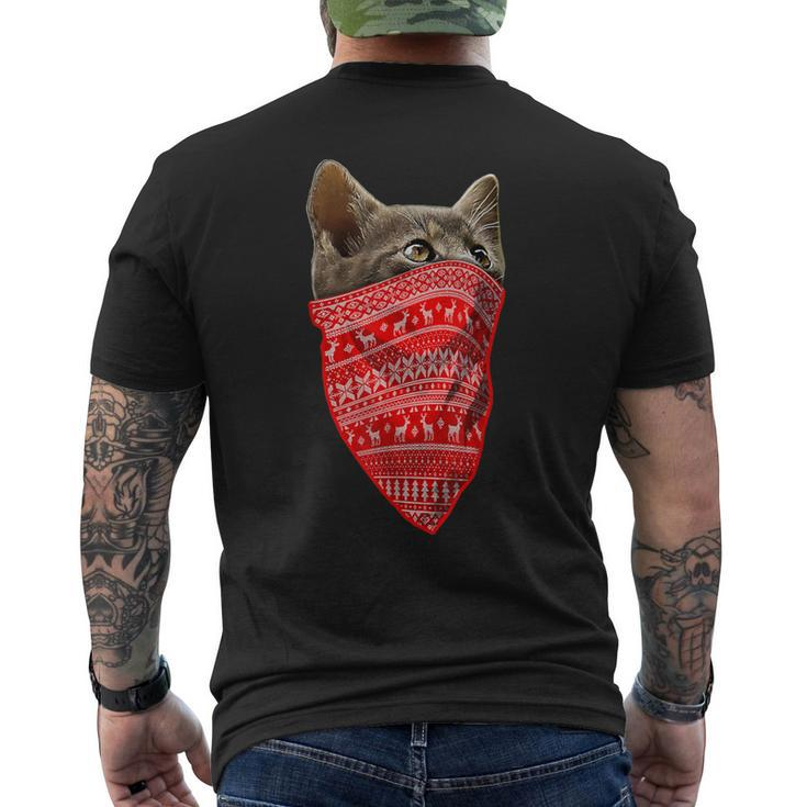 Ugly Christmas Sweater Pattern Christmas Cat For Men Men's T-shirt Back Print