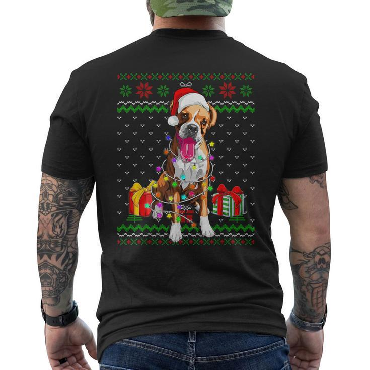 Ugly Sweater Christmas Lights Boxer Dog Lover Men's T-shirt Back Print