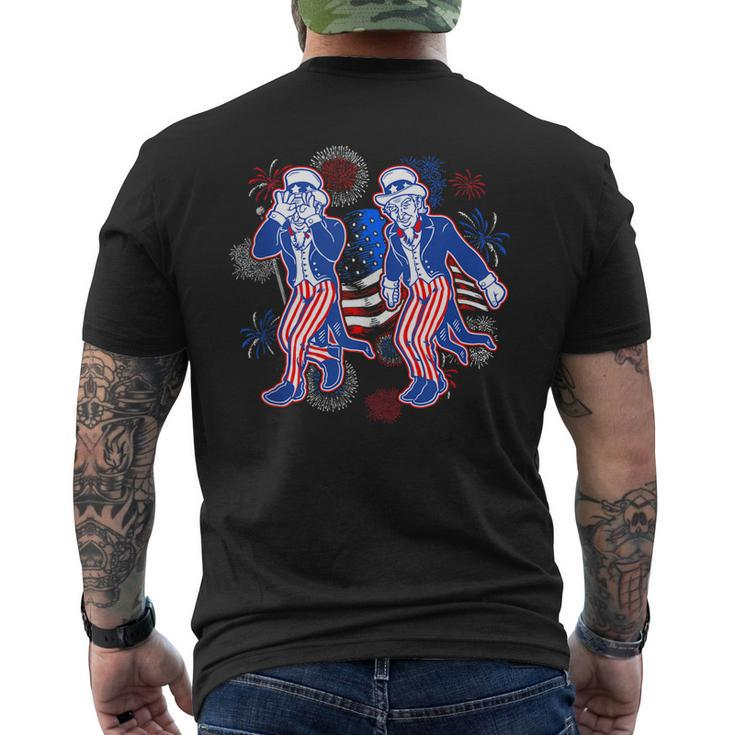 Uncle Sam Griddy Dance 4Th Of July Usa Flag Fireworks Men's Back Print T-shirt