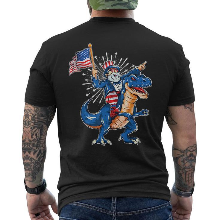 Uncle Sam Riding A Dinosaur 4Th Of July American Flag Mens Back Print T-shirt