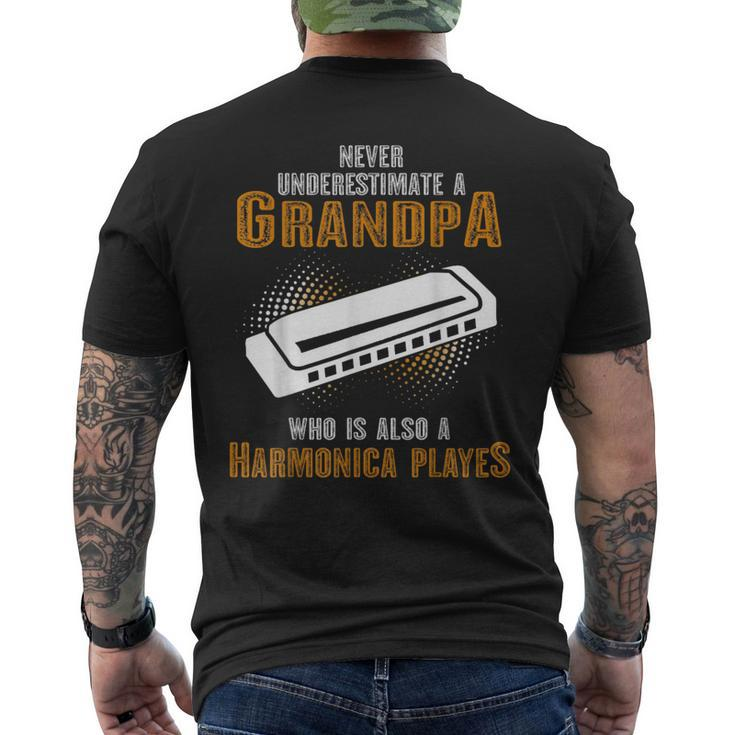 Never Underestimate Grandpa Who Is Also A Harmonica Player Men's T-shirt Back Print