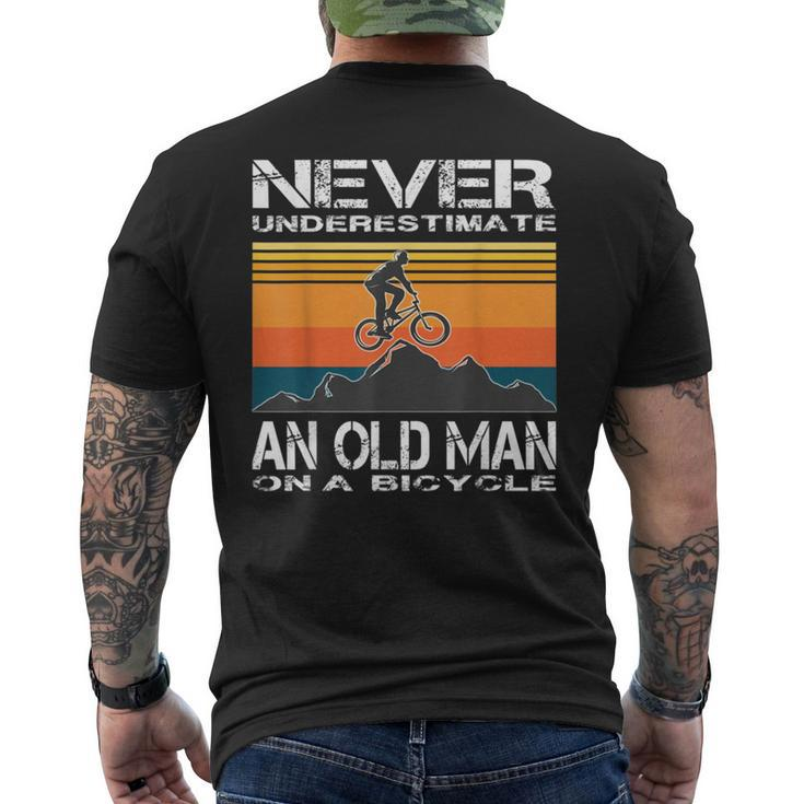 Never Underestimate An Old Man On A Bicycle Cycling Vintage Men's T-shirt Back Print