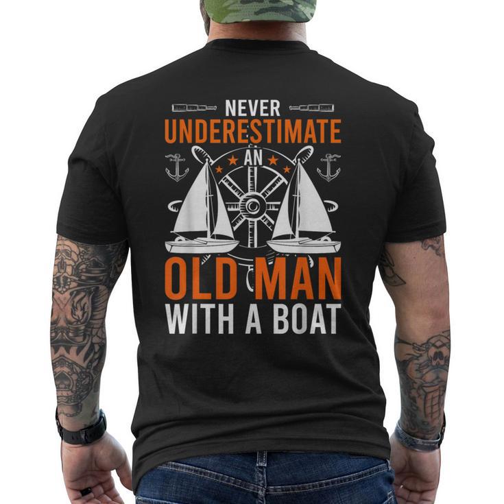 Never Underestimate An Old Man With A Boat Boating Men's T-shirt Back Print  - Monsterry