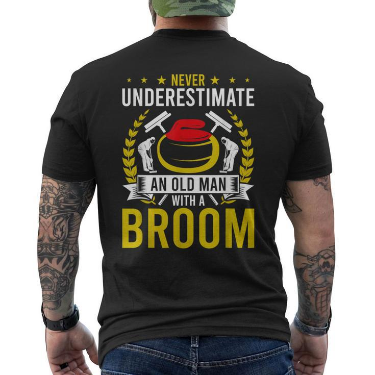 Never Underestimate An Old Man With A Curling Broom Men's T-shirt Back Print