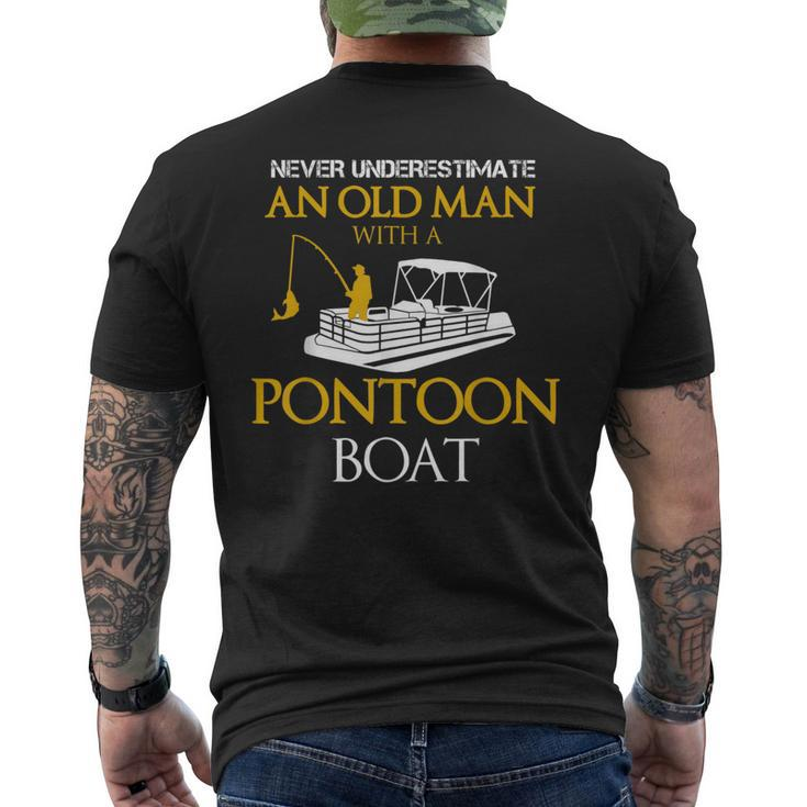 Never Underestimate Old Man Fishing With Pontoon Boat Men's T-shirt Back Print