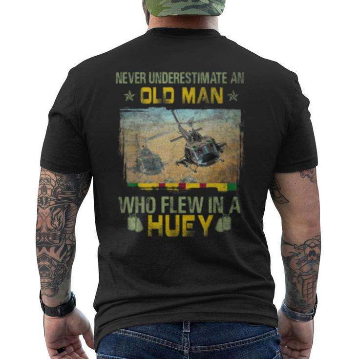 Never Underestimate An Old Man Who Flew In A Huey Men's Back Print T-shirt