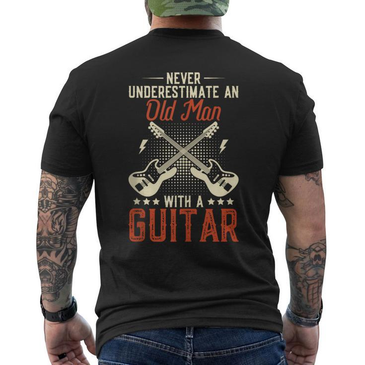 Never Underestimate An Old Man With A Guitar Retro Vintage Men's T-shirt Back Print