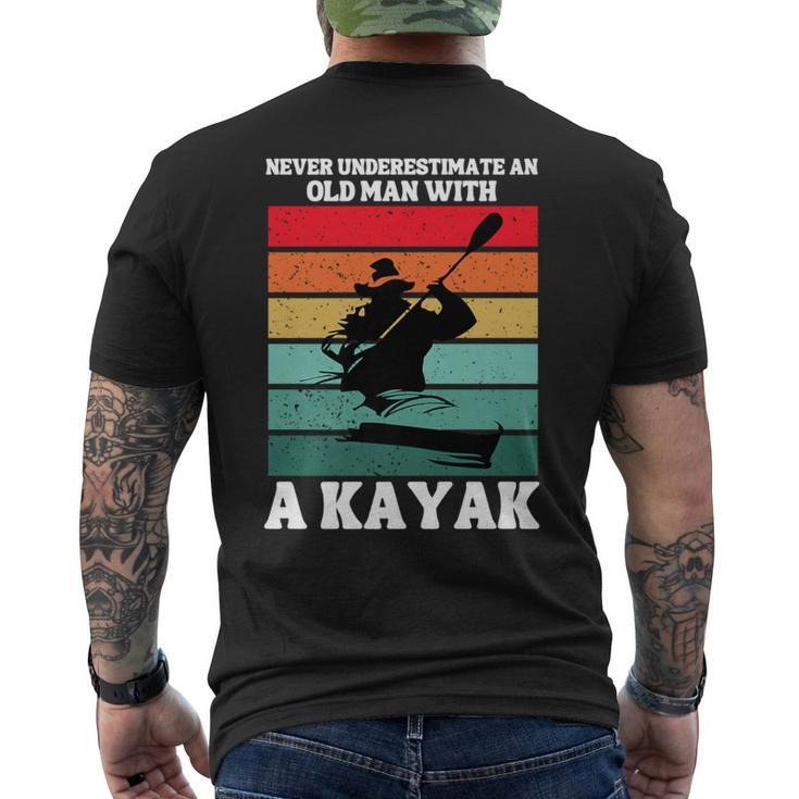 Never Underestimate An Old Man With A Kayak Vintage Canoe Men's T-shirt Back Print