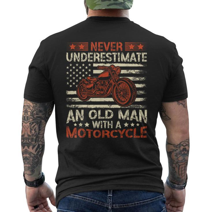 Never Underestimate An Old Man With A Motorcycle Usa Flag Men's T-shirt Back Print