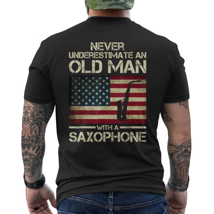 Never Underestimate An Old Man With A Saxophone Grandpa Men's T-shirt Back Print