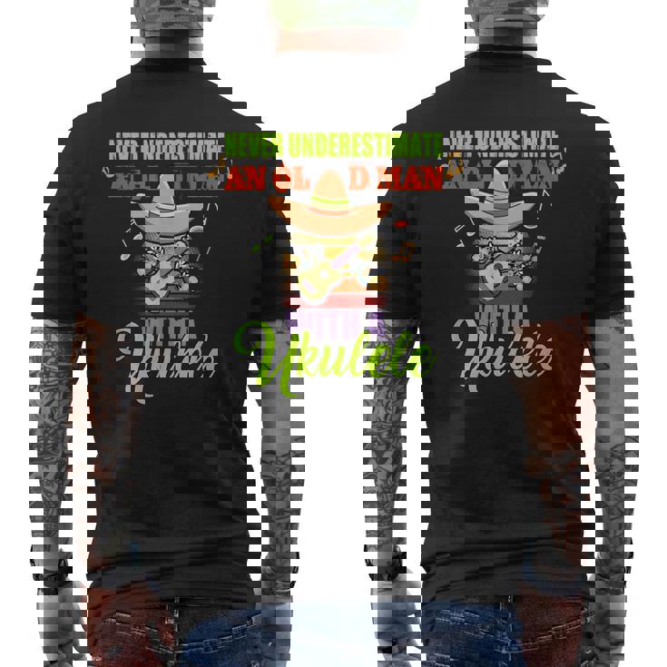 Never Underestimate An Old Man With A Ukulele Grandpa Men's T-shirt Back Print