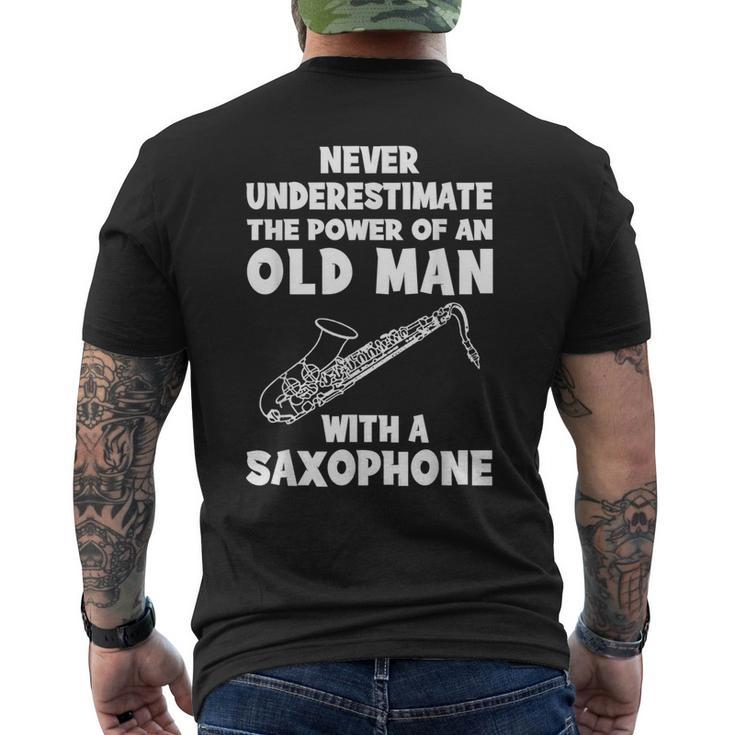 Never Underestimate The Power Of An Old Man With A Saxophone Men's T-shirt Back Print