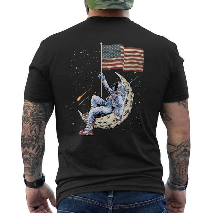 Us Flag Astronaut Space Independence Day 4Th Of July Men's Back Print T-shirt
