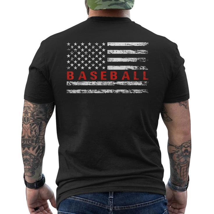 Us Flag Baseball Player Funny Baseball Lover Vintage  Mens Back Print T-shirt