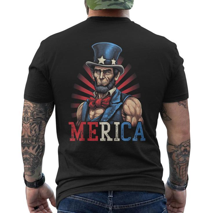 Usa 4Th Of July Abraham Lincoln Funny Workout Muscles  Mens Back Print T-shirt