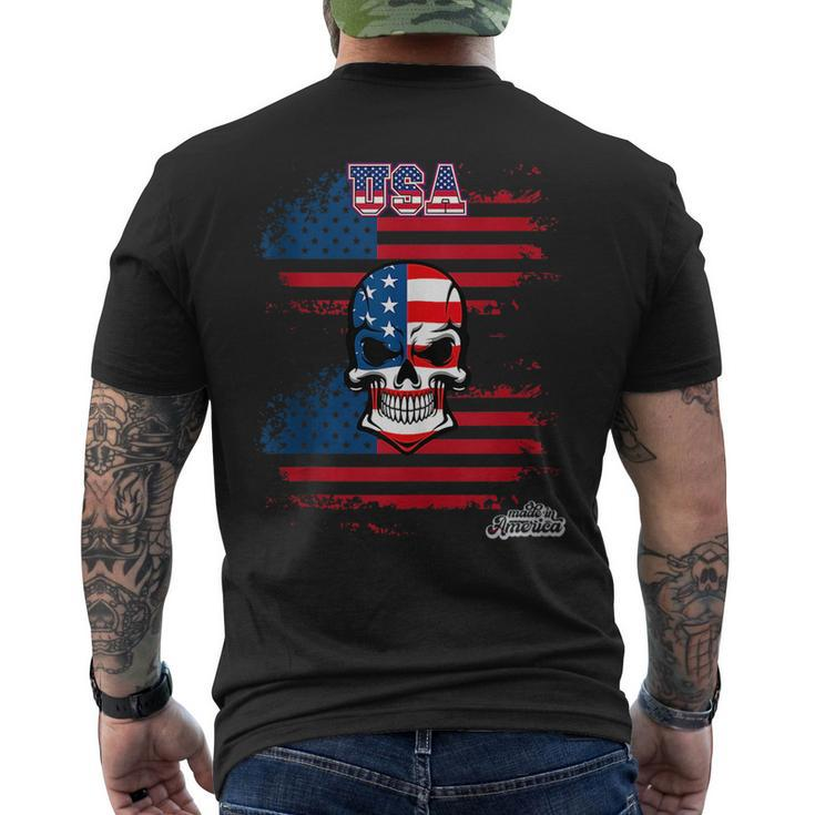 Usa American Flag Skull 4Th Of July Made In America Mens Back Print T-shirt