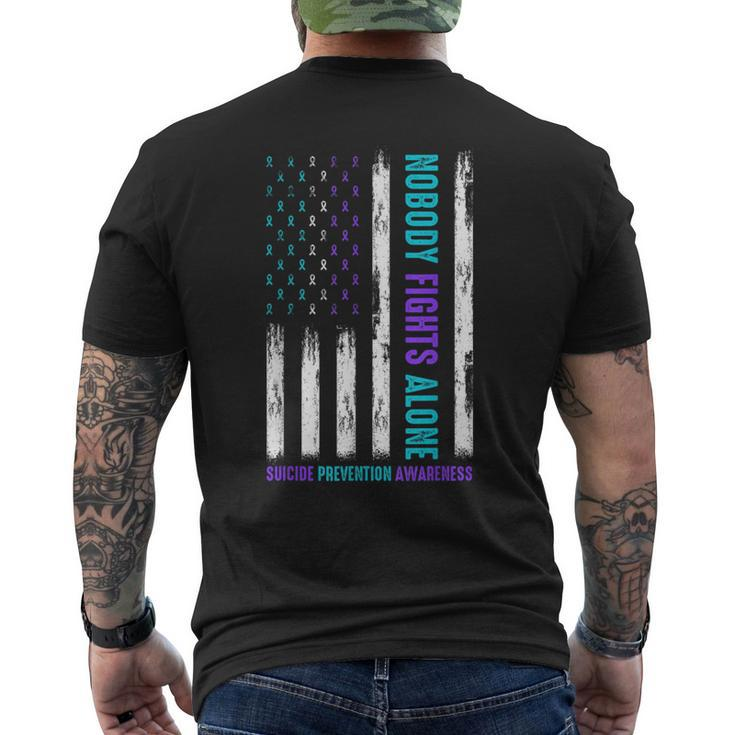Usa Flag Nobody Fights Alone Suicide Prevention Awareness Men's T-shirt Back Print