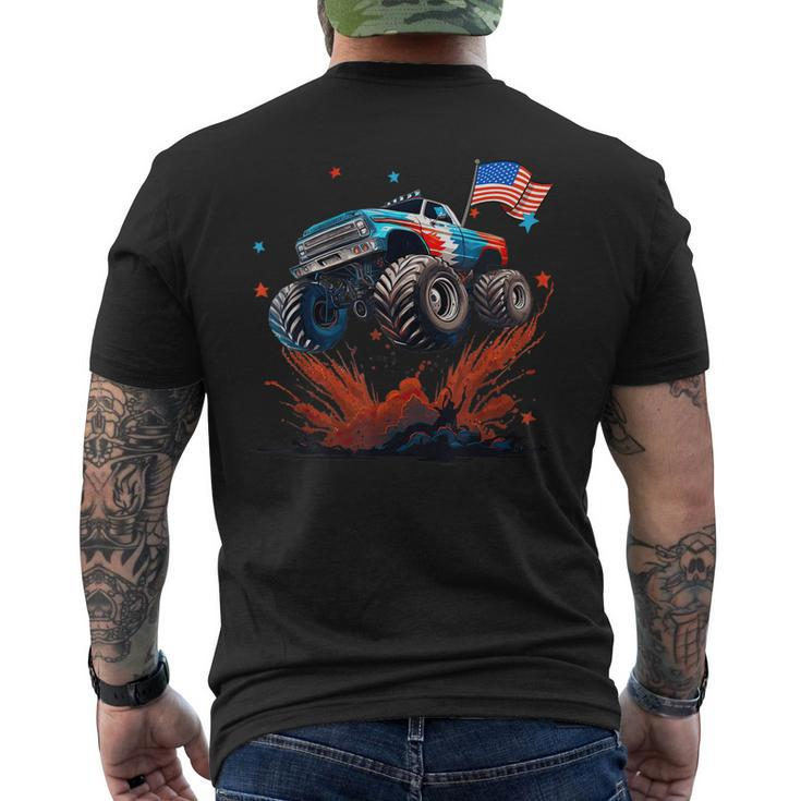 Usa Patriotic Monster Truck Jump Colorful Red White Blue Men's T-shirt Back Print