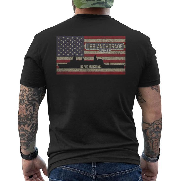 Uss Anchorage Lpd-23 Amphibious Transport Dock Usa Flag Men's T-shirt Back Print