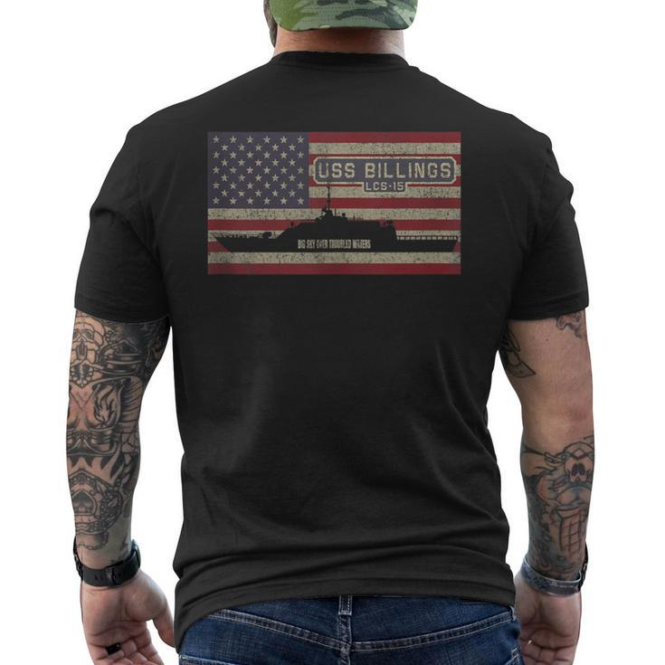 Uss Billings Lcs-15 Littoral Combat Ship Usa American Flag Men's T-shirt Back Print