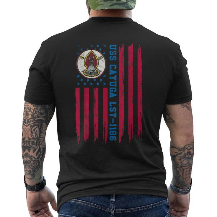 Uss Cayuga Lst1186 Tank Landing Ship American Flag Veteran Men's Back Print T-shirt
