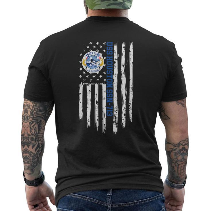 Uss Houston Ssn713 American Flag Mens Back Print T-shirt