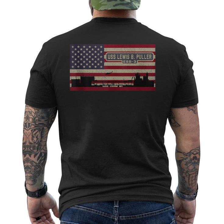 Uss Lewis B Puller Esb-3 Mobile Base Ship American Flag Men's T-shirt Back Print