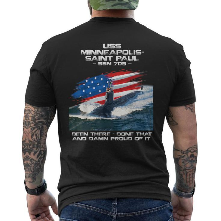 Uss Minneapolis-Saint Paul Ssn-708 American Flag Submarine  Mens Back Print T-shirt