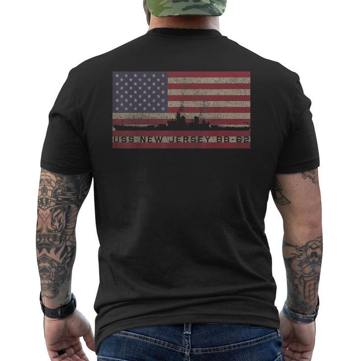 Uss New Jersey Bb 62 Battleship Usa American Flag Men's Back Print T-shirt