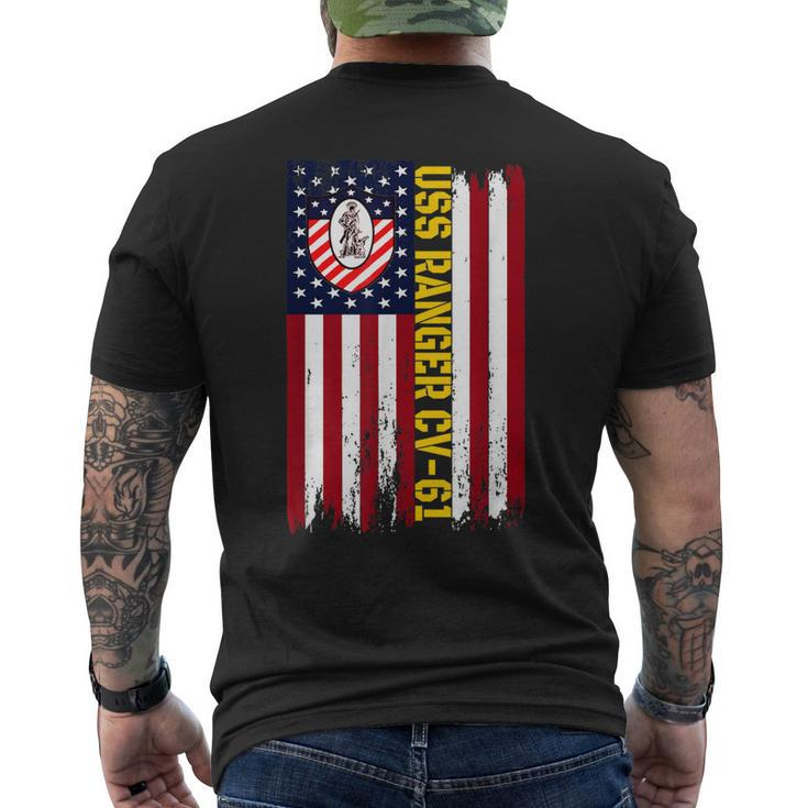 Uss Ranger Cv61 Aircraft Carrier Veterans Day American Flag Men's Back Print T-shirt