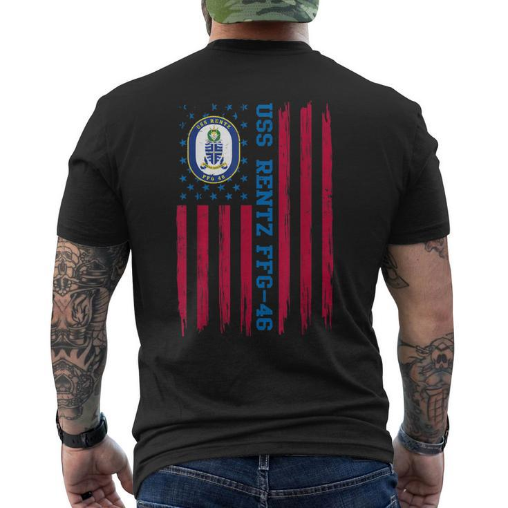 Uss Rentz Ffg46 Class Frigates Ship American Flag Veteran Men's Back Print T-shirt