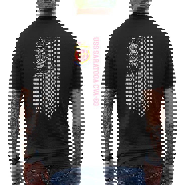 Uss Saratoga Cva60 American Flag Men's Back Print T-shirt