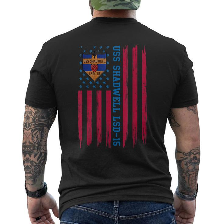 Uss Shadwell Lsd15 Dock Landing Ship American Flag Veteran Men's Back Print T-shirt