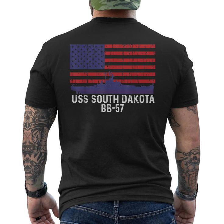 Uss South Dakota Bb57 Battleship Vintage American Flag Men's Back Print T-shirt