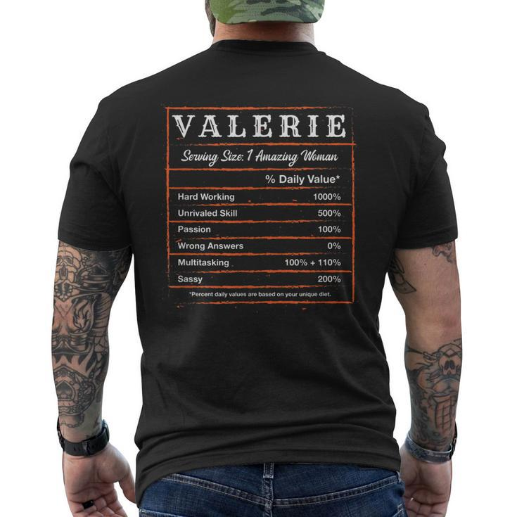 Valerie Nutrition Facts First Name Personalized Nickname Men's Back Print T-shirt