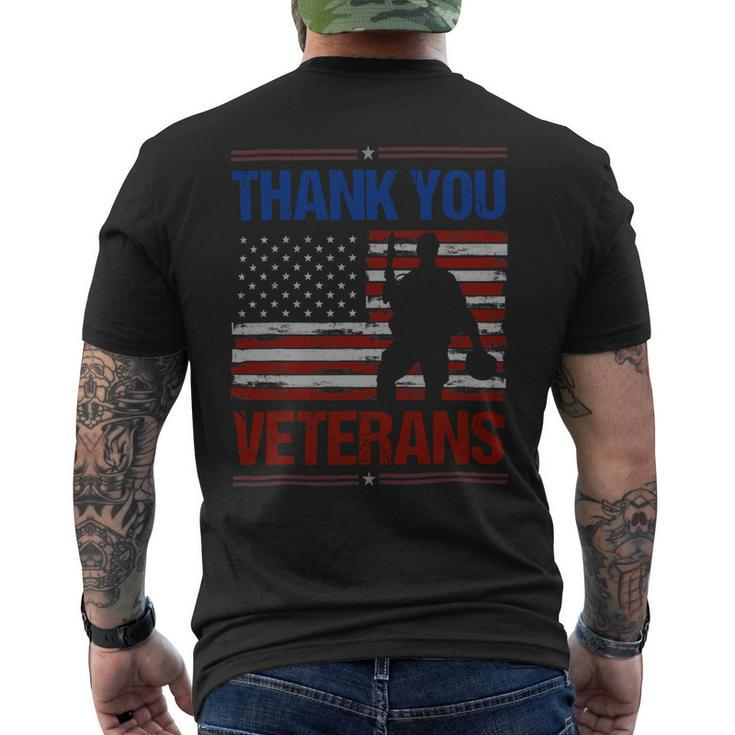 Veteran Vets Thank You Veterans Service Patriot Veteran Day American Flag 3 Veterans Mens Back Print T-shirt