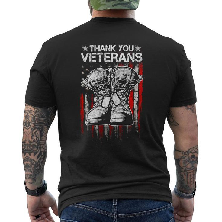 Veteran Vets Thank You Veterans Shirts Veteran Day Boots Usa Flag Dad 346 Veterans Mens Back Print T-shirt