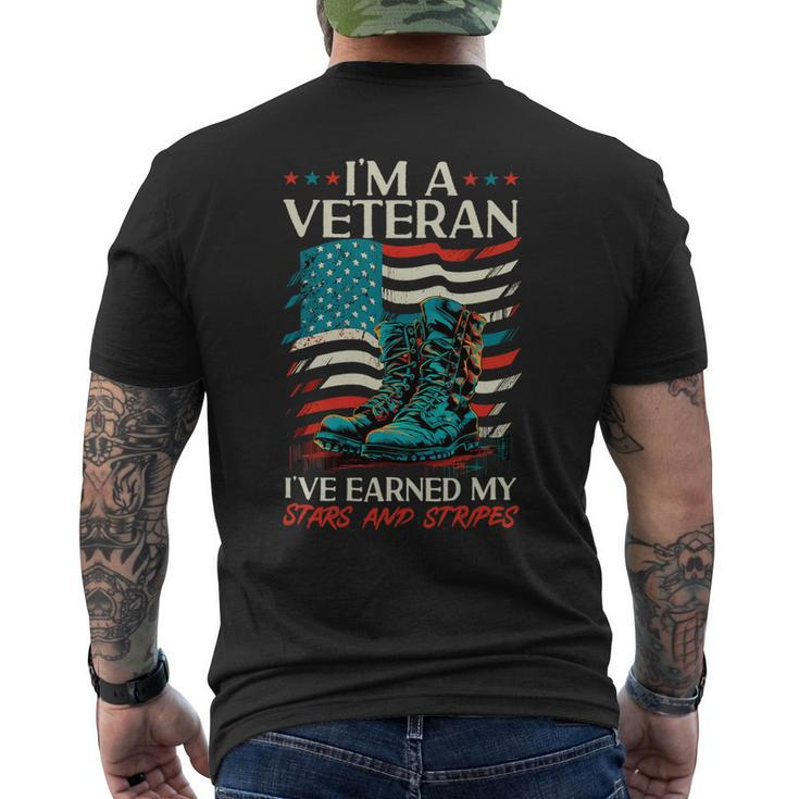 Veteran Vets Us Patriotic Im A Veteran Ive Earned My Stars And Stripes Veterans Mens Back Print T-shirt