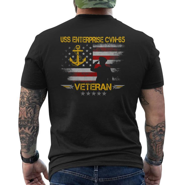 Veteran Vets Uss Enterprise Cvn65 Aircraft Carrier Veteran Flag Vintage Veterans Mens Back Print T-shirt