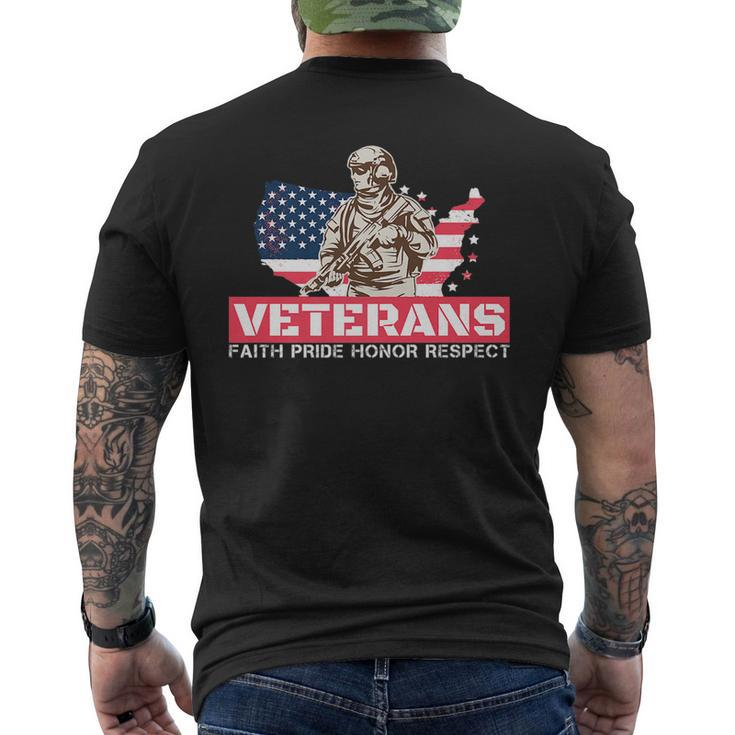 Veterans Faith Pride Honor Respect Patriotic Veteran   Mens Back Print T-shirt