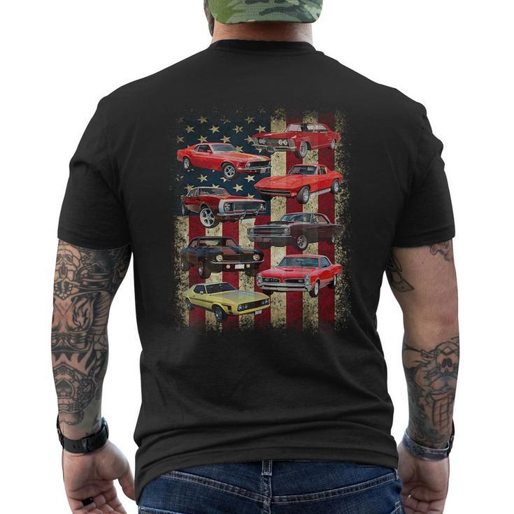 Vintage Classic Muscle Car Retro American Flag Patriotic  Mens Back Print T-shirt