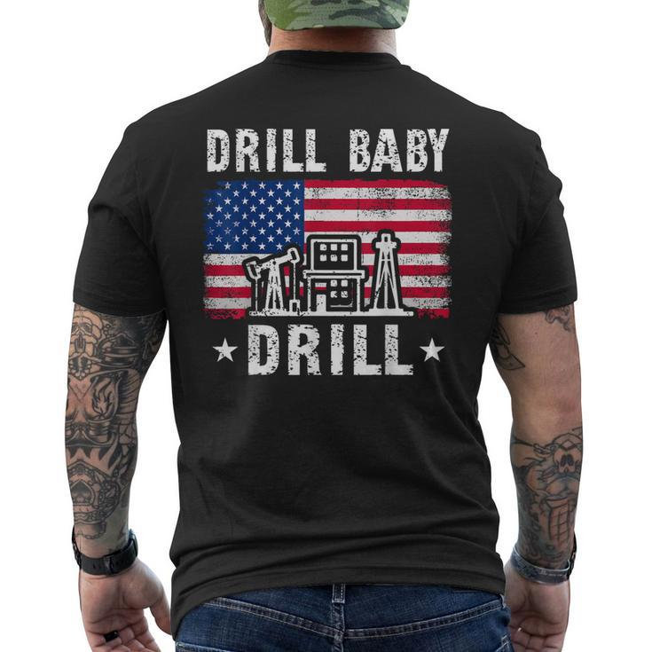 Vintage Drill Baby Drill American Flag Trump Funny Political Mens Back Print T-shirt