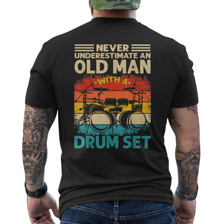 Vintage Drummer  For Men Never Underestimate An Old Man Gift For Mens Mens Back Print T-shirt