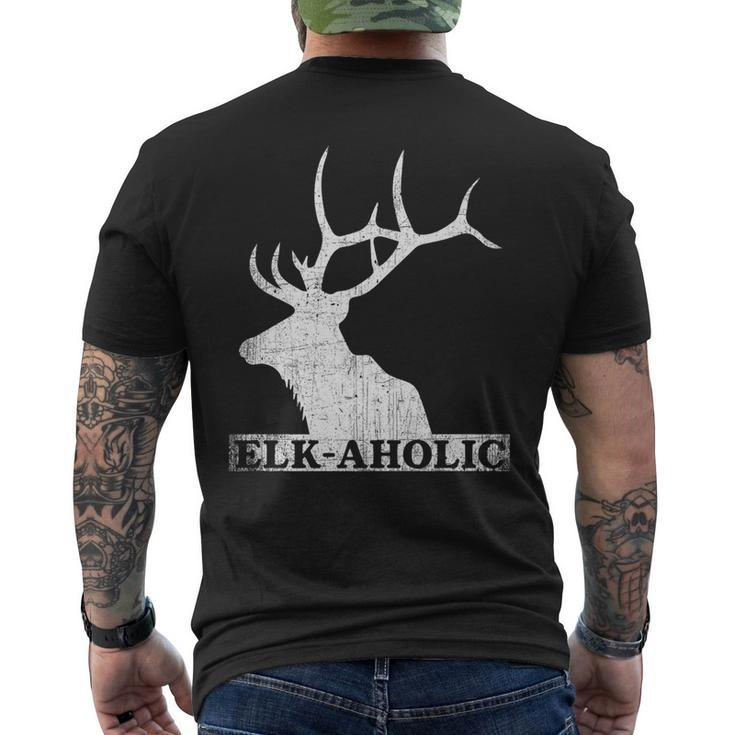 Vintage Elkaholic Funny Elk Hunter Elk-Aholic Distressed   Mens Back Print T-shirt