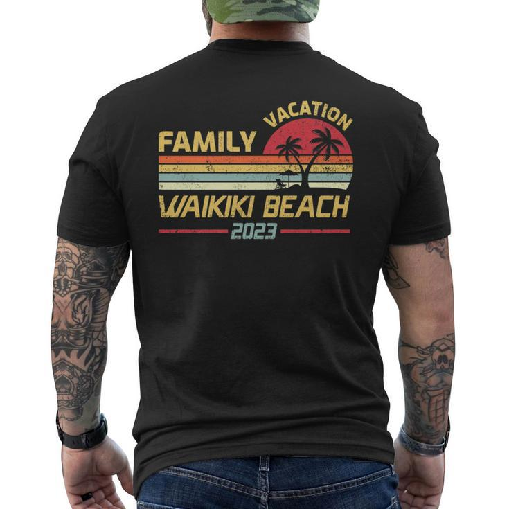 Vintage Family Vacation 2023 Hawaii Waikiki Beach   Mens Back Print T-shirt