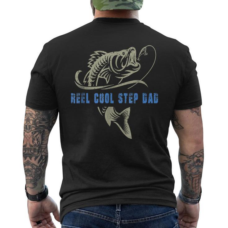Vintage Fishing Reel Cool Step Dad Funny Fish Fathers Day  Mens Back Print T-shirt