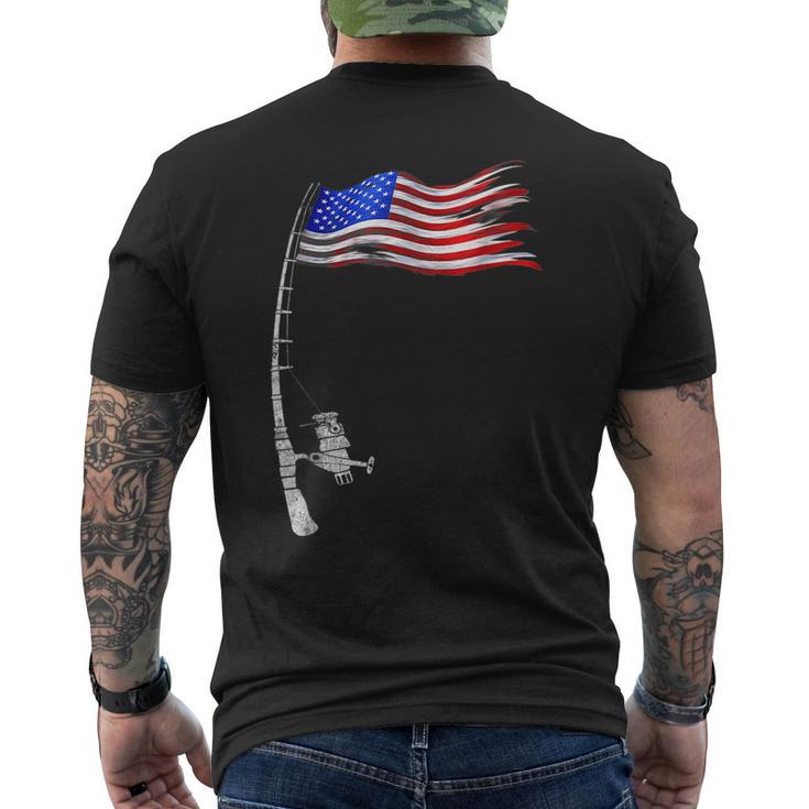 Vintage Fishing Rod American Flag Funny Fishing Gift Mens Back Print T-shirt