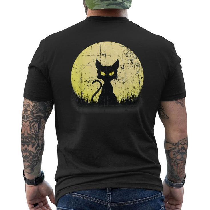 Vintage Halloween CatFull Moon Weathered Distressed Moon Funny Gifts Mens Back Print T-shirt